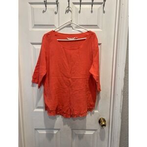 Soft Surroundings Womens Large Coral Orange Cotton Crinkle Gauze Top Lagenlook